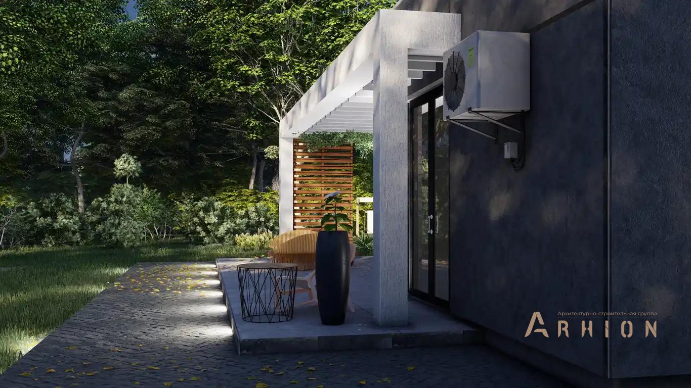 5. Проект одноэтажного дома в стиле хай-тек с плоской кровлей , h-1625, площадью - 88 кв c терассой